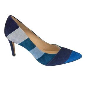 L.K. Bennett London Women's 38.5 Blue Suede Colorblock Pointed Toe Heels Spain